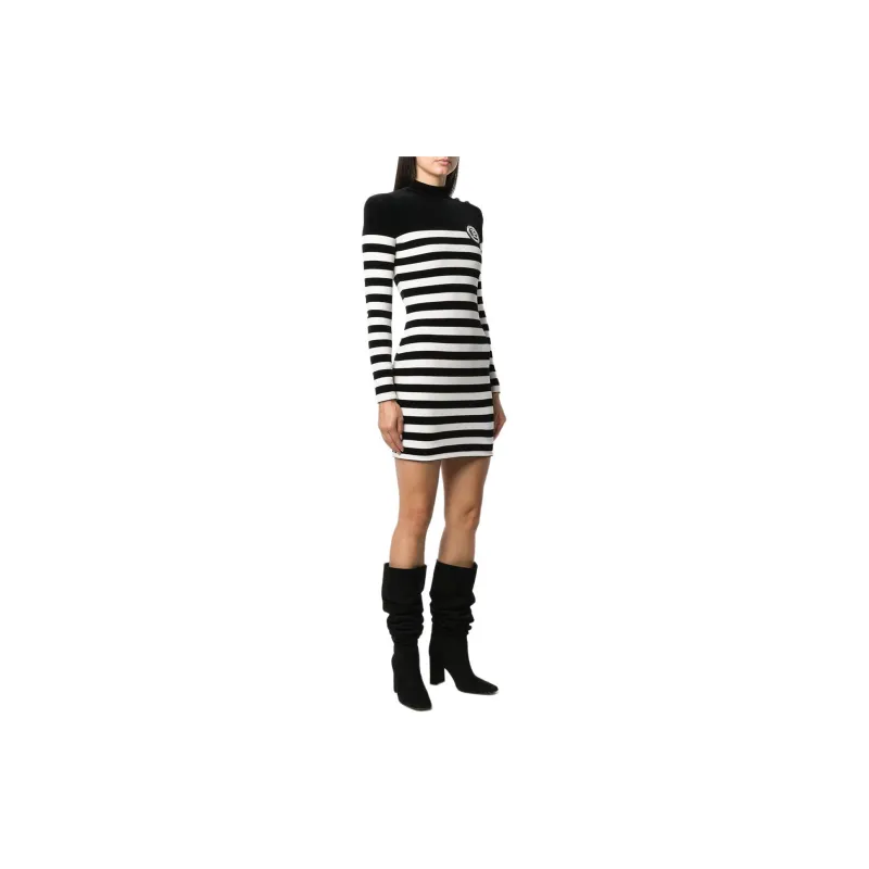 BALMAIN Long-Sleeved Dresses Women's Black White-1