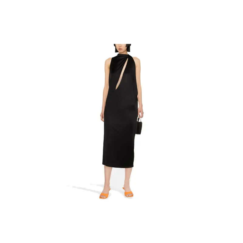VERSACE Slashed Halterneck Sleeveless Midi Dress-1