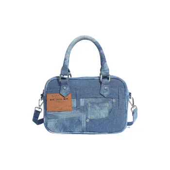 NOMK Denim Pillow Bag, One Shoulder Handbag Women's Dark Blue/Light Blue
