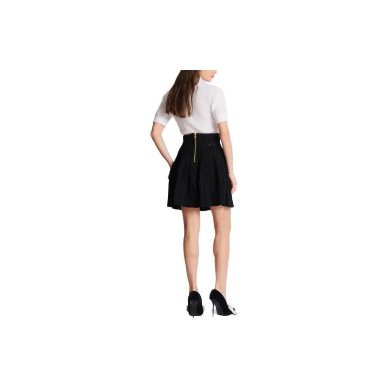 BALMAIN High Waist Pleated Skater Skirt-3