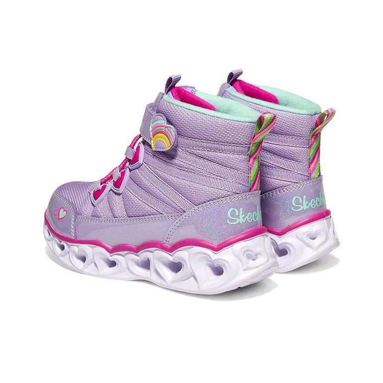 Skechers Heart Lights Abrasion Resistant High Top Kids Lifestyle Shoes Purple White Teenagers-4