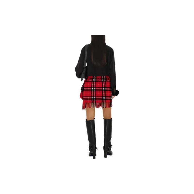Burberry Check Wool Cashmere Scarf Skirt 'Currant'-1