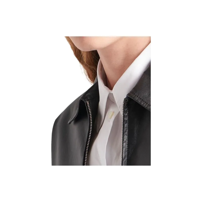 PRADA Cropped Leather Jacket-4