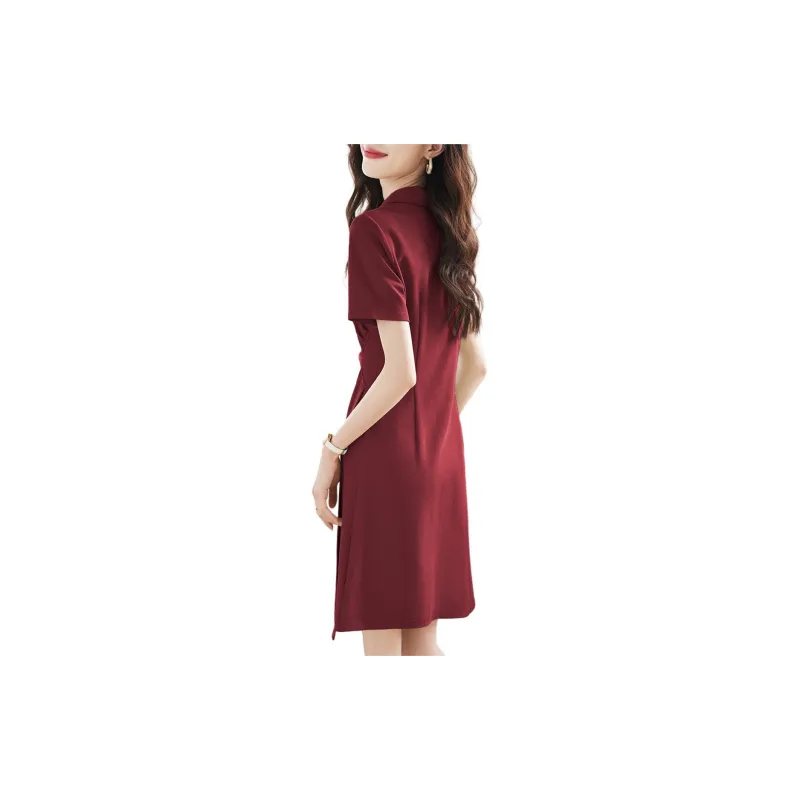 Mo Han Yi Mei Short Sleeved Dress Women's Red-0