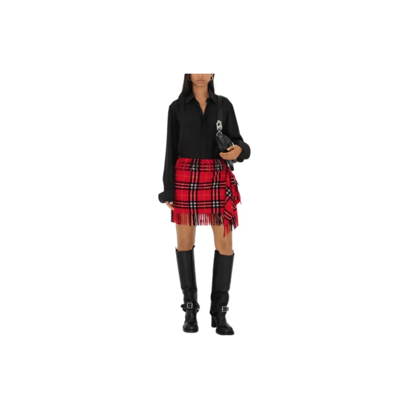 Burberry Check Wool Cashmere Scarf Skirt 'Currant'-3
