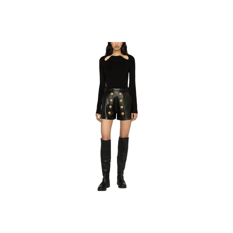 BALMAIN Button embellished Leather Shorts-1