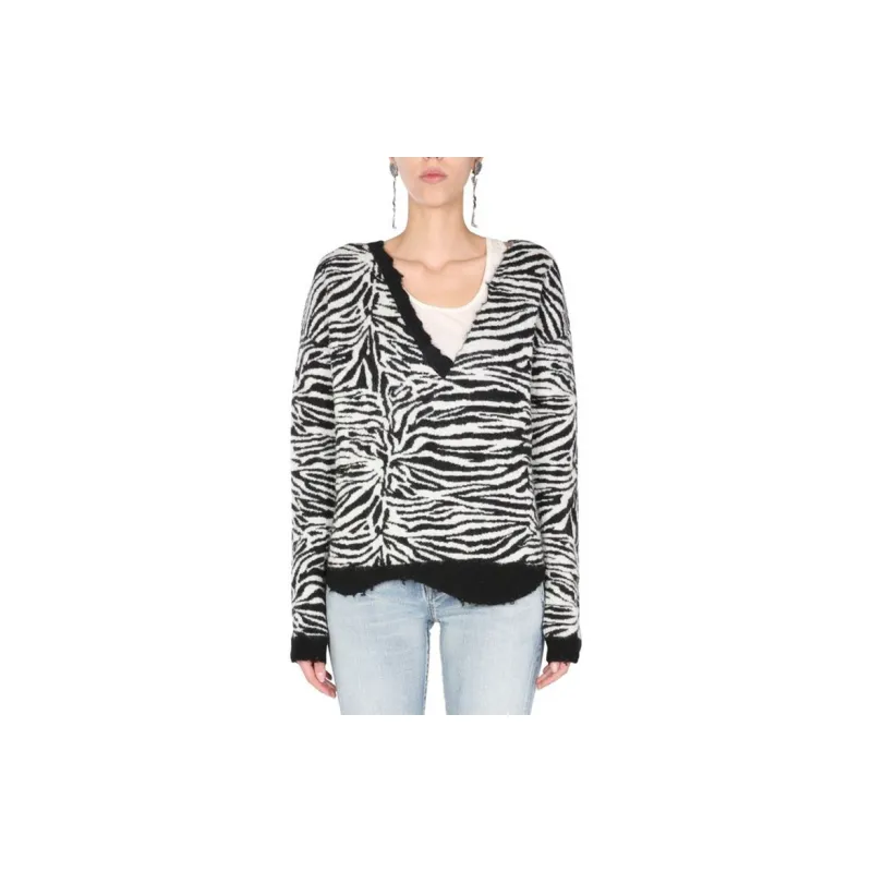 SAINT LAURENT Zebra Patterned V Neck Sweater-2