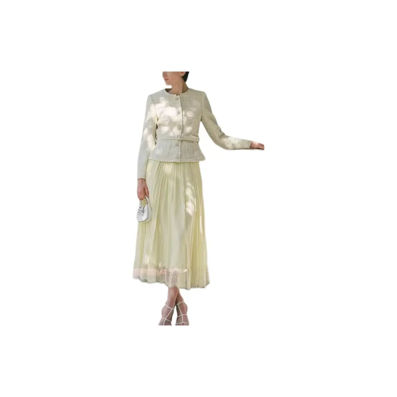 Self portrait Long Sleeved Dress Women's Cream Yellow-2