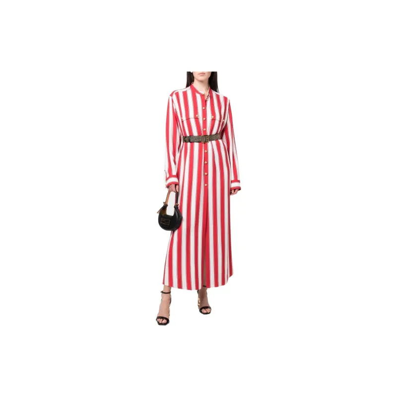 BALMAIN Band collar Striped Shirt Dress-1