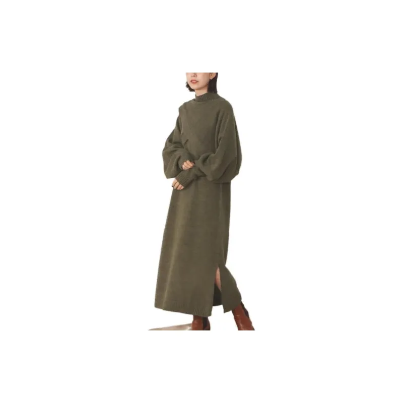 Beams Long Sleeved Dresses Women's Olive Green-1