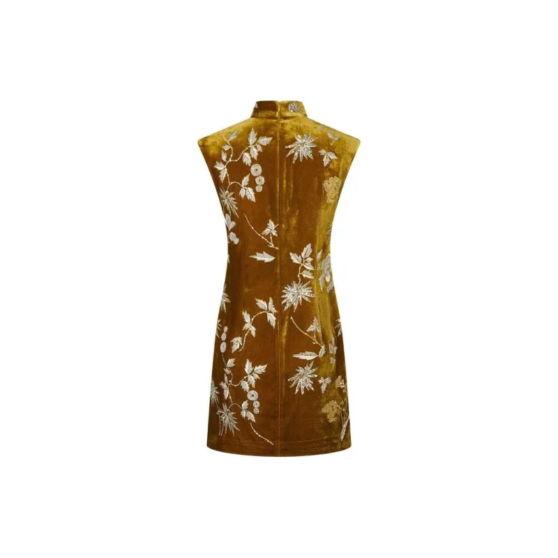 Shanghai Tang Beaded Velvet Qipao Dress-1