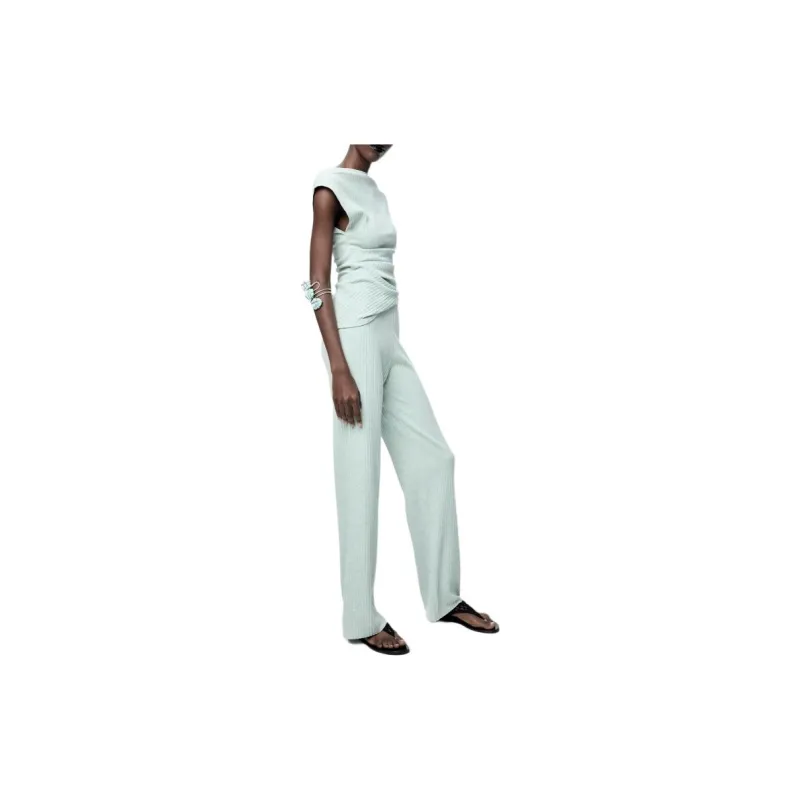 ZARA Casual Pants Women's Zebra Print Green-4