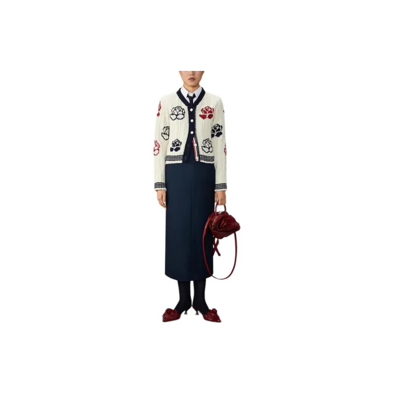 THOM BROWNE Rose Intarsia Buttoned Cardigan-2