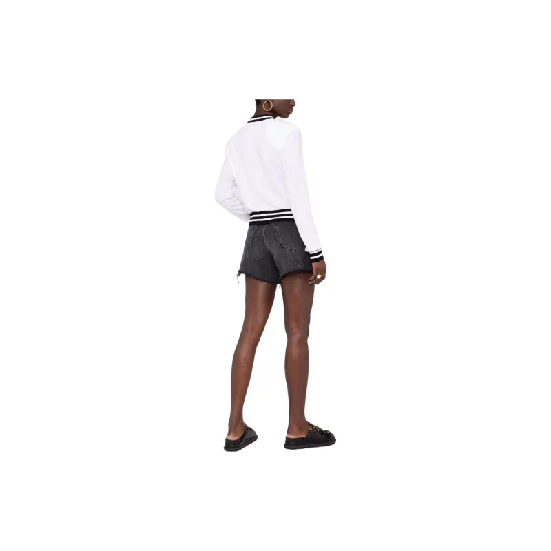 BALMAIN Cropped Mesh Logo Sweater 'Blanc/Noir'-2