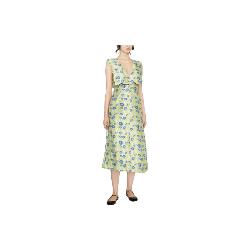 GANNI Jacquard-pattern V-neck Dress-1