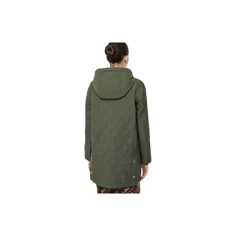 Burberry Solid Color Hooded Mid-Length Puffer Jacket Women's Army Green-3