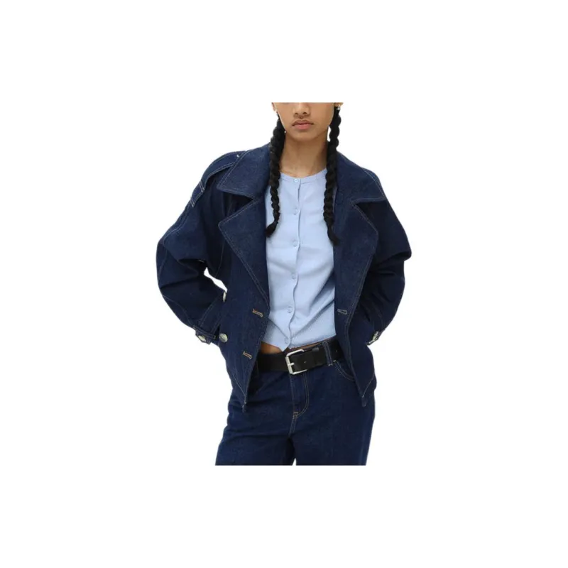 H&M Trench Coat Women's Dark Denim Blue-2