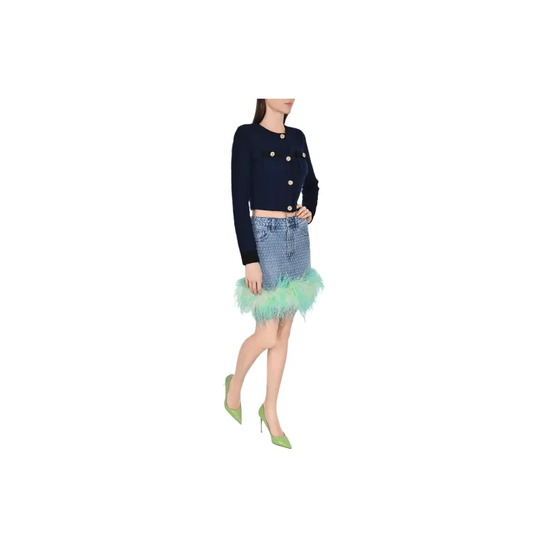 Self portrait Logo Patch Embellished Denim Skirt-1