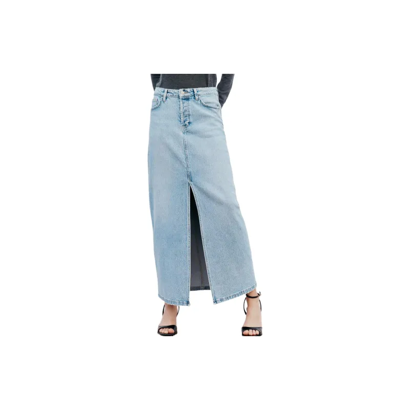 ZARA Denim Long Skirts Women's Light Blue-3