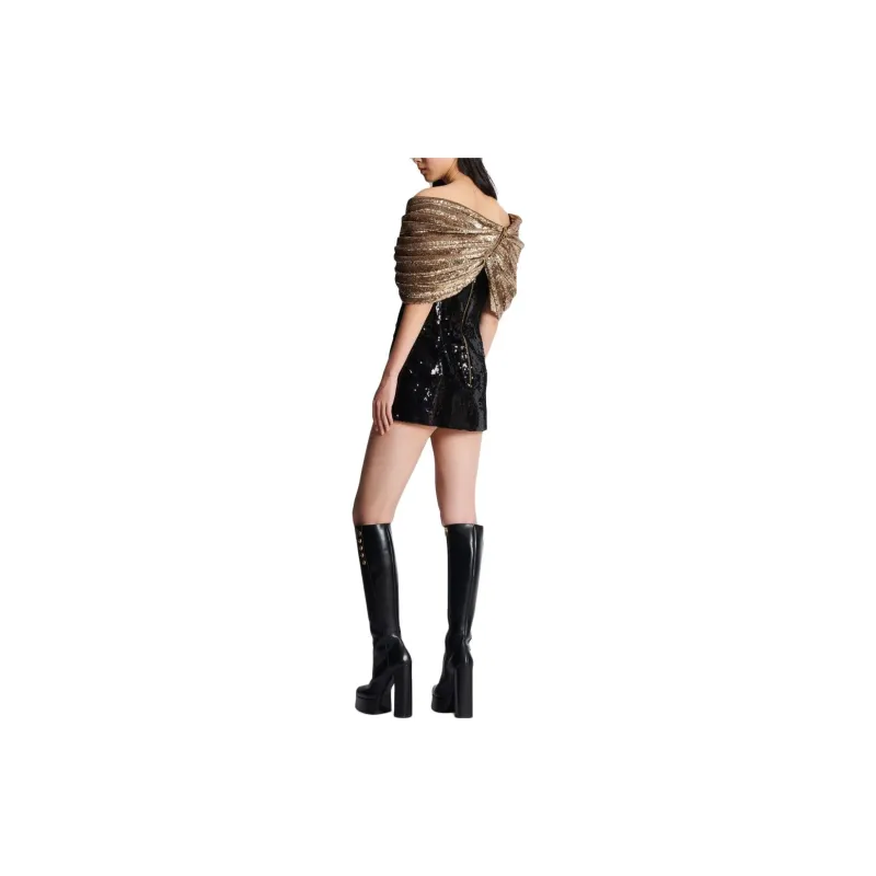 BALMAIN Sequin embellished Bardot Minidress-2