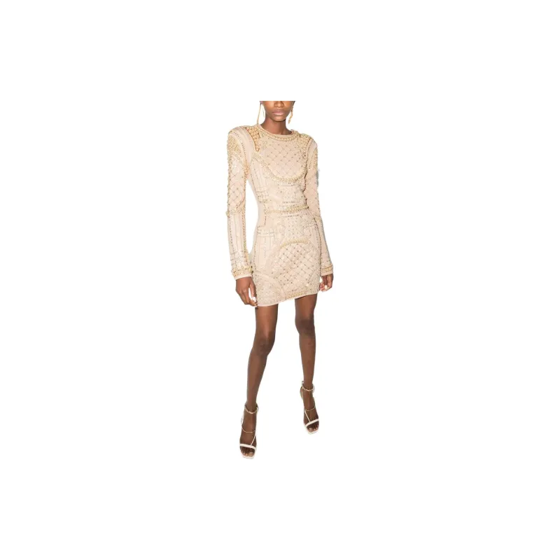 BALMAIN Long-Sleeved Dresses Women's Beige-2