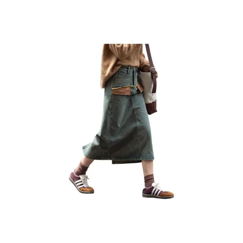【dme】 Denim Long Skirts Women's Vintage Blue