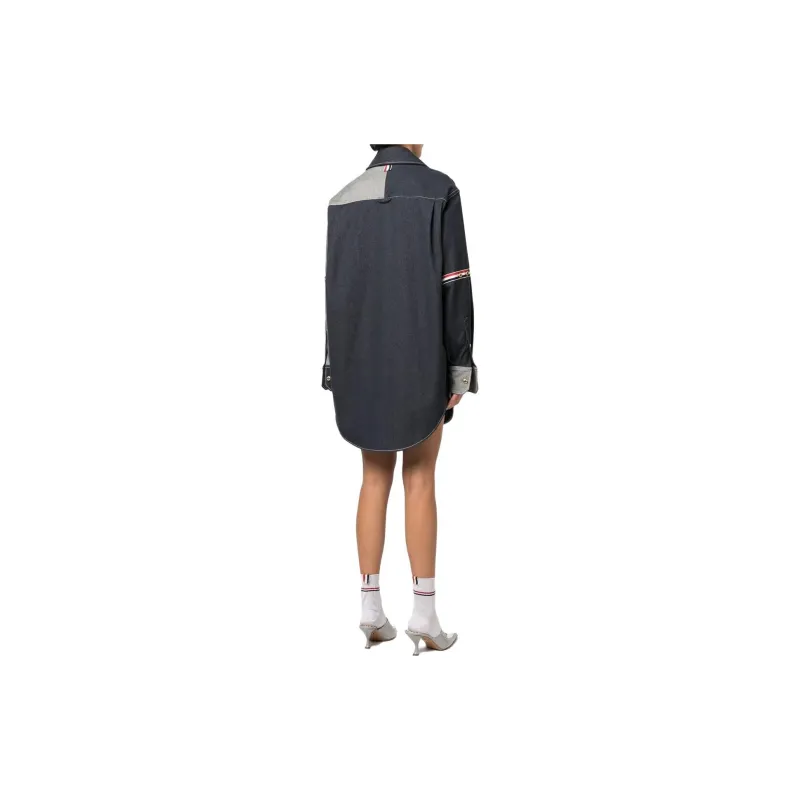 THOM BROWNE Long Sleeved Dresses Women's Patchwork Denim-2