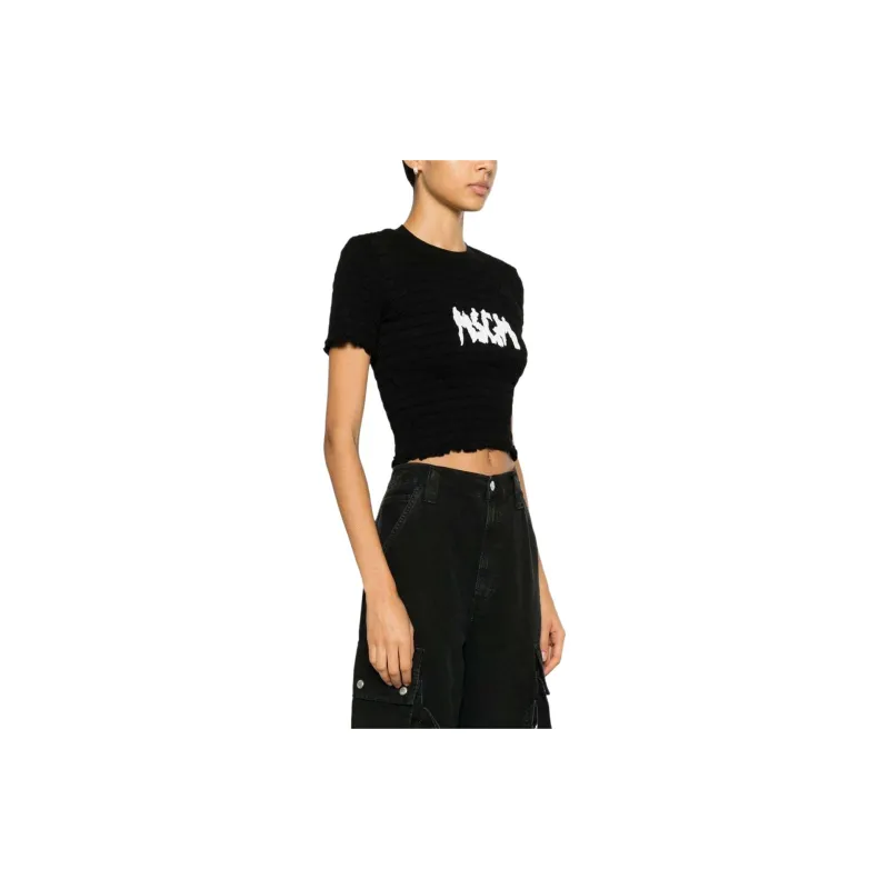 MSGM Logo-print Smocked Top-2