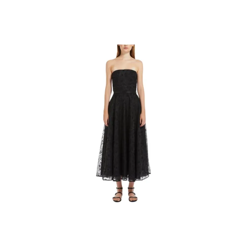 MaxMara Studio Abito Bustier In Organza Ricamata Sleeveless Dress Women's Black-1