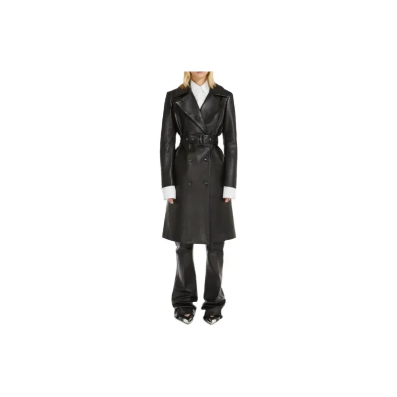 SportMax Belted Leather Trench Coat-4