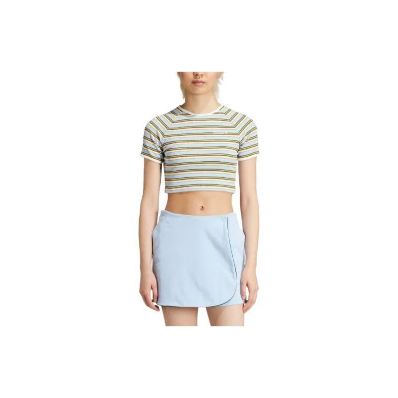 Adidas Originals Logo Printed Striped Cropped T Shirt-4