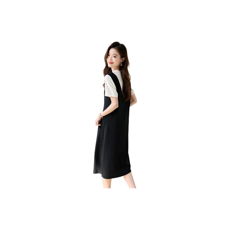 Mo Han Yi Mei Short Sleeved Dress Women's Black & White-2
