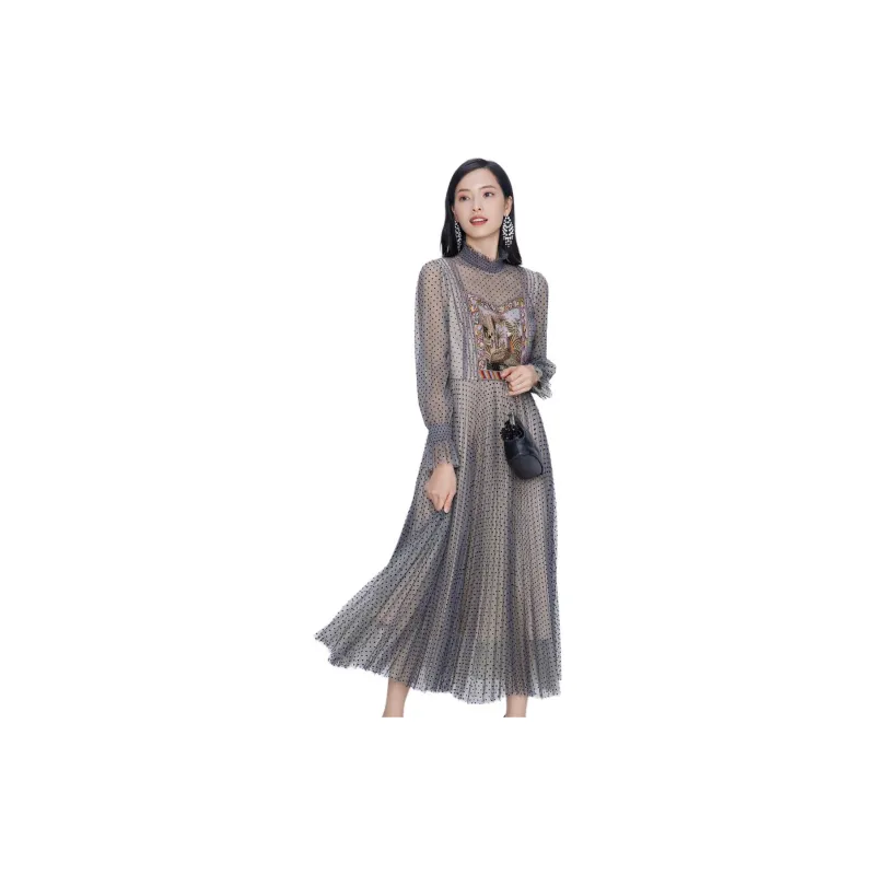 BBLLUUEE Long Sleeved Dress Women's Mist Gray-1