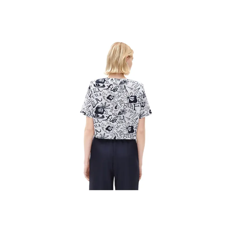 FILA T Shirts Women's Black With White Floral Pattern-2