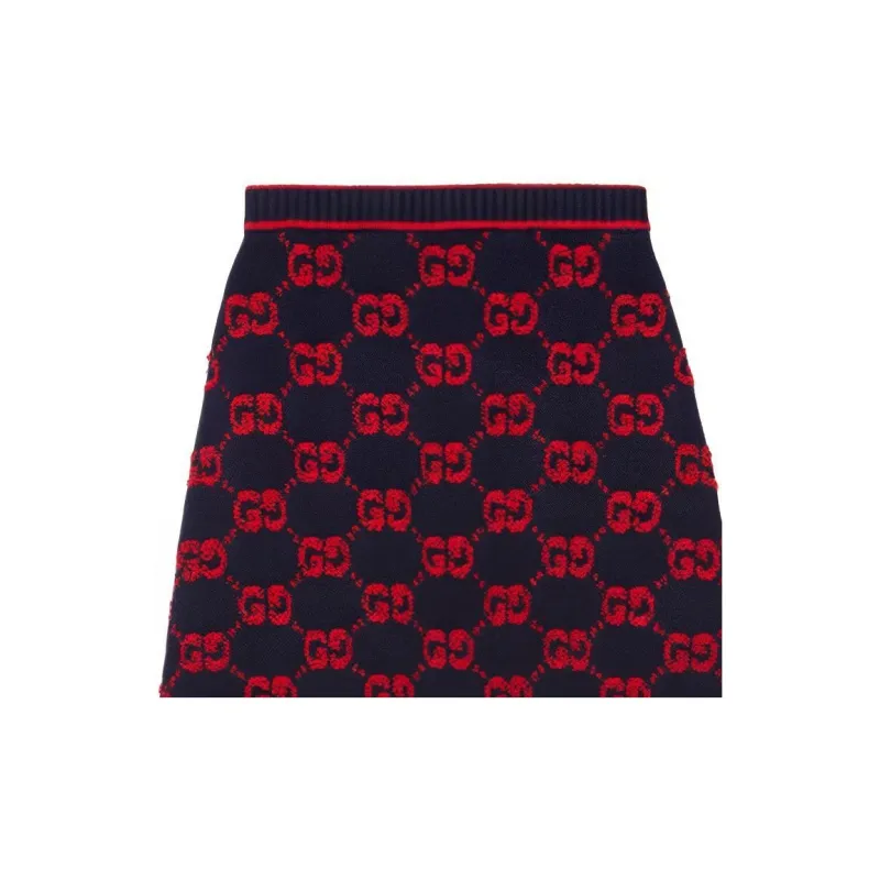 GUCCI Women's Gg Wool Boucle Jacquard Skirt Blue/Red-6
