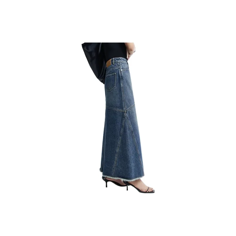 Roselingling Denim Long Skirts Women's Denim Blue-2