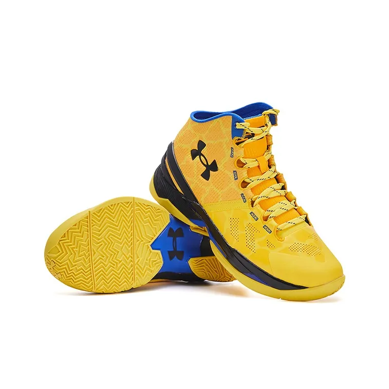 Under Armour Curry 2 Mid Top Basketball Shoes Yellow Black Unisex-1