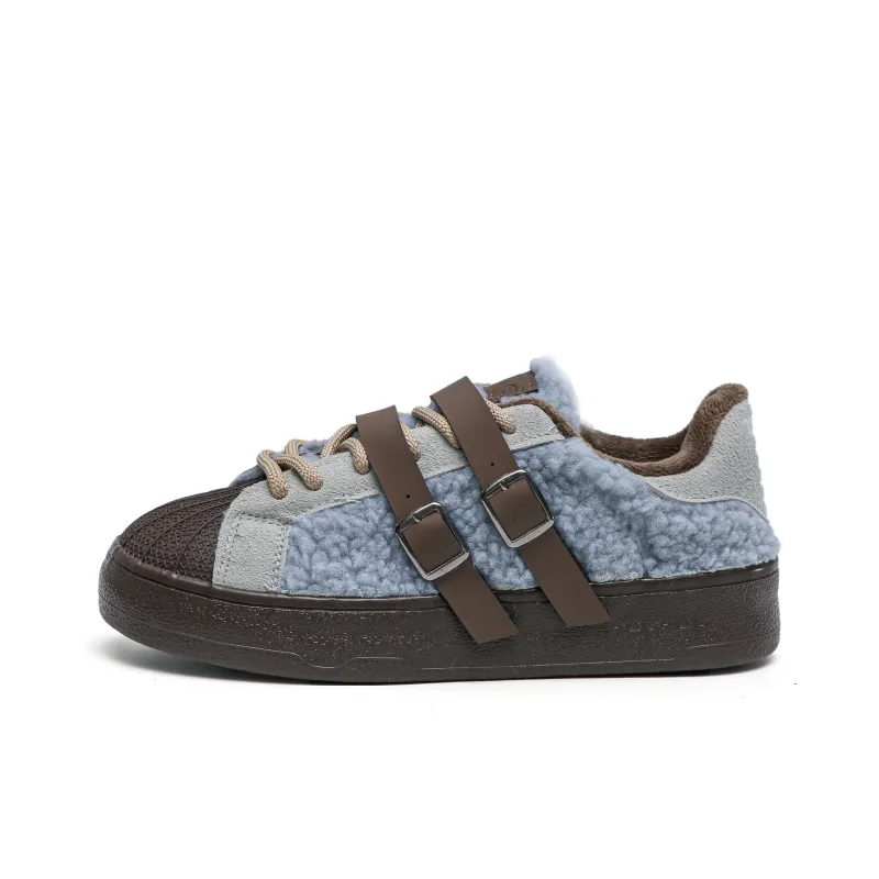 TUOPIN Anti-Slip Wear-Resistant Low-Top Skateboard Shoes Women's Blue Brown-0