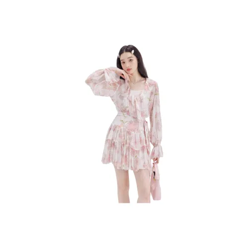 DEAR DEER PUFF Long-Sleeved Dresses Women's Pink