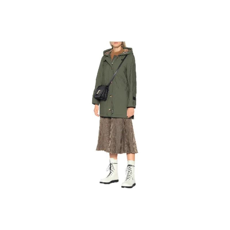 Burberry Solid Color Hooded Mid-Length Puffer Jacket Women's Army Green-4
