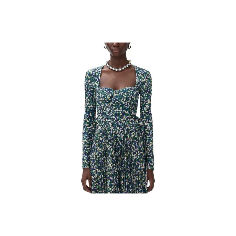 Rokh H&M Corset Style Velour Top Bright Blue/Floral-2