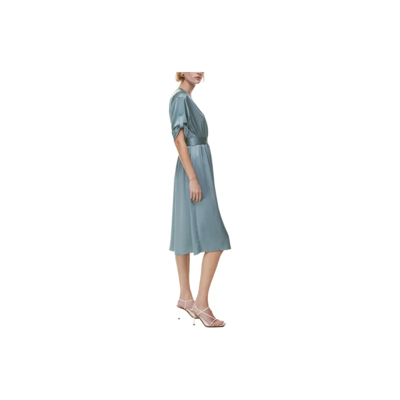 ARITZIA Babaton Armoire Satin Dress Short-Sleeved Dresses Women's Slab Blue/Board Blue-4