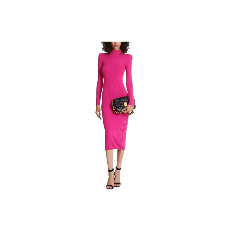 BALMAIN Long-Sleeved Dresses Women's Rose Red-3