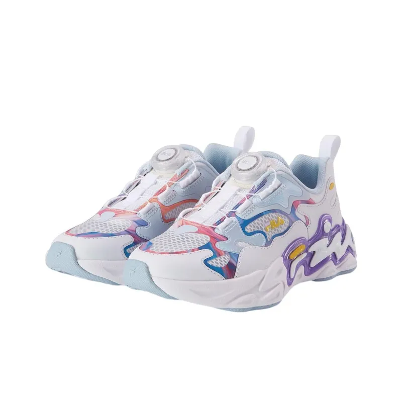 FILA KIDS BOA Slip Resistant Anti Kick Low Top Kids' Running Shoes White Blue Pink Purple Teenagers-1