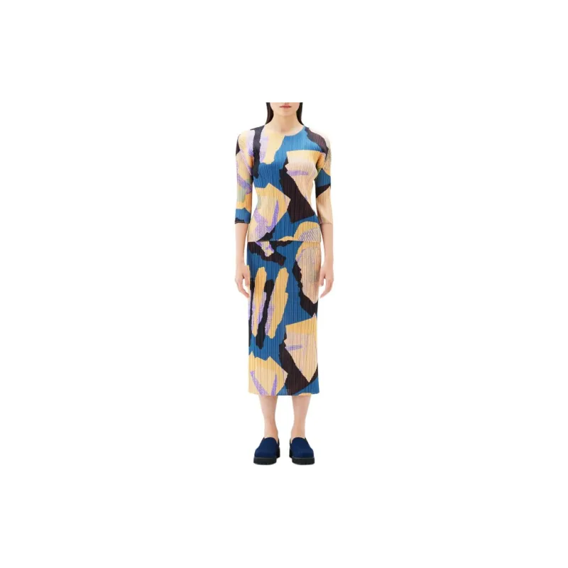 PLEATS PLEASE ISSEY MIYAKE Meteorite Casual Long Skirt Women's Gray Marine Blue-1