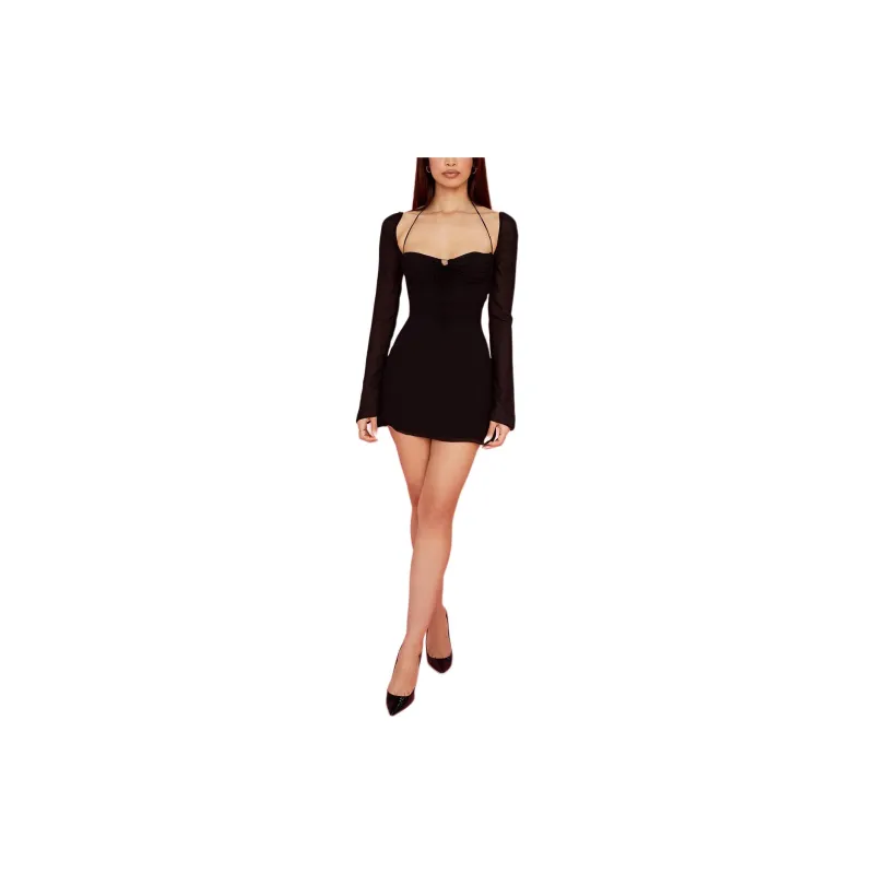 HOUSE OF CB BABYDOLL Long Sleeved Dresses Women's BLACK/Black-2