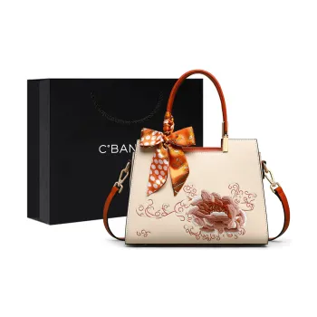 C°BANNER Cow Leather With Synthetic Leather One Shoulder Handbag Regular Women's Apricot