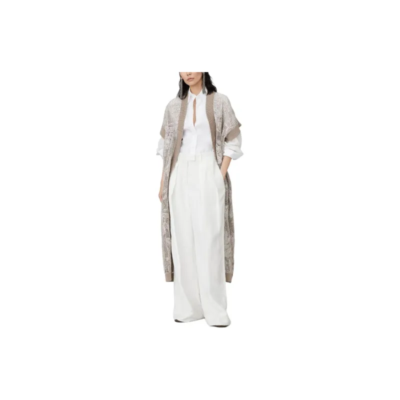 Brunello Cucinelli Magnolia Embroidered Mesh Long Cardigan-1