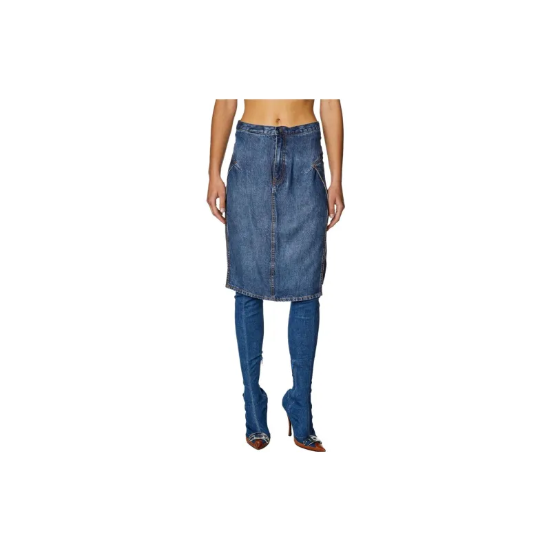 DIESEL Denim Long Skirts Women's Blue-3
