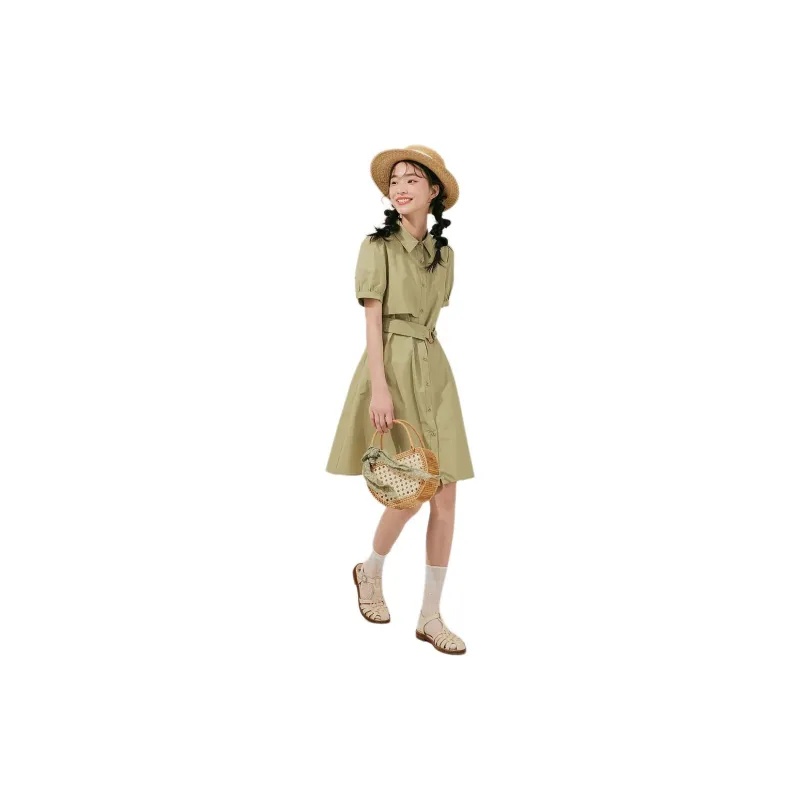 ZIHAN Short Sleeved Dress Women's Matcha Green-2